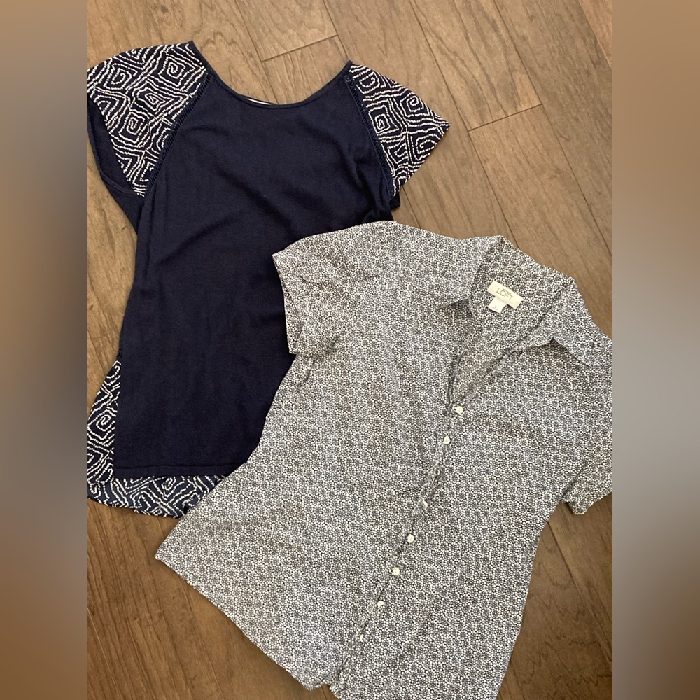 Bundle /Set of 2 LOFT Tops / Size Small Navy & White Short Sleeve Ann Taylor
